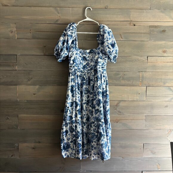 ABERCROMBIE & FITCH | Emerson Poplin Puff Sleeves Dress Blue Floral Size Medium - Picture 2 of 7